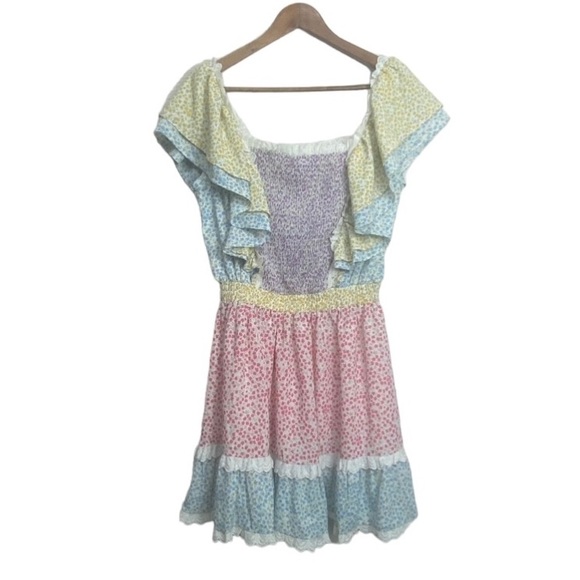 Stellah Womens Smocked Ruffle Mini Dress, Blue - Picture 2 of 9